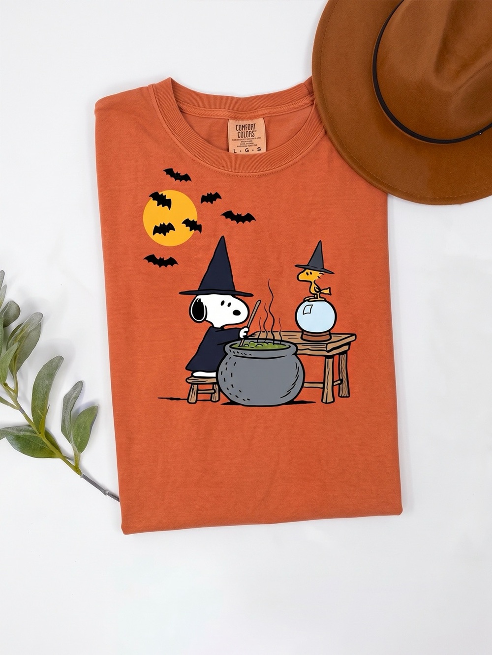 Snoopy Woodstock Halloween Witch Comfort Colors Orange Graphic Tee